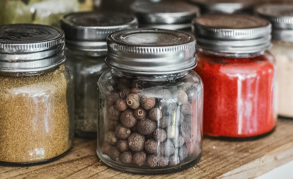 A picture of bulk spices in mason jars