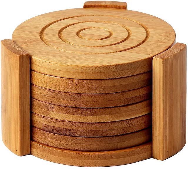 A picture of a set of bamboo coasters