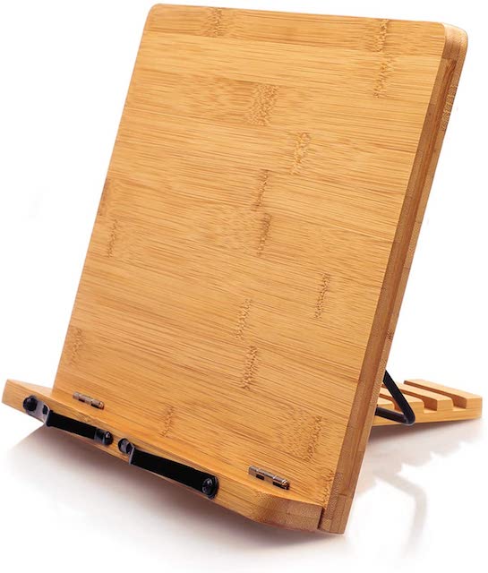 A picture of a bamboo iPad stand