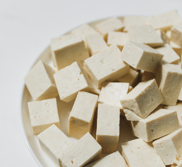 A picture of cubed tofu