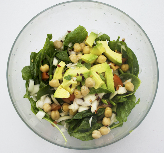 A picture of a vegetarian chickpea salad bowl