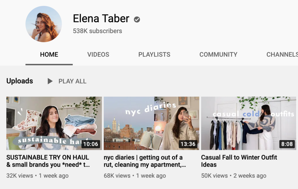 A picture of Elena Taber's youtube account