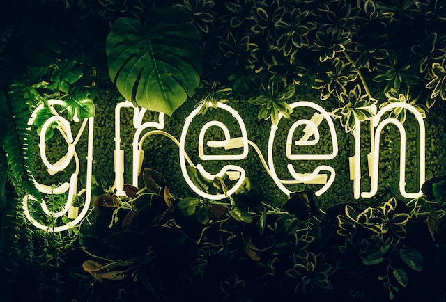 A picture of a neon sign that says Green