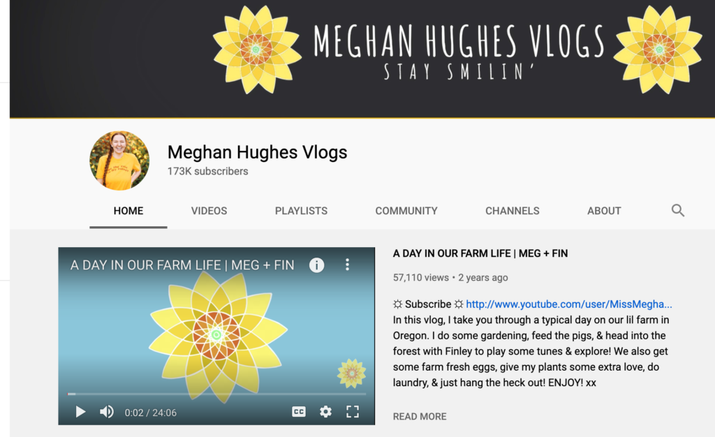 A picture of the youtube channel of Meghan Hughes, a sustainable influencer