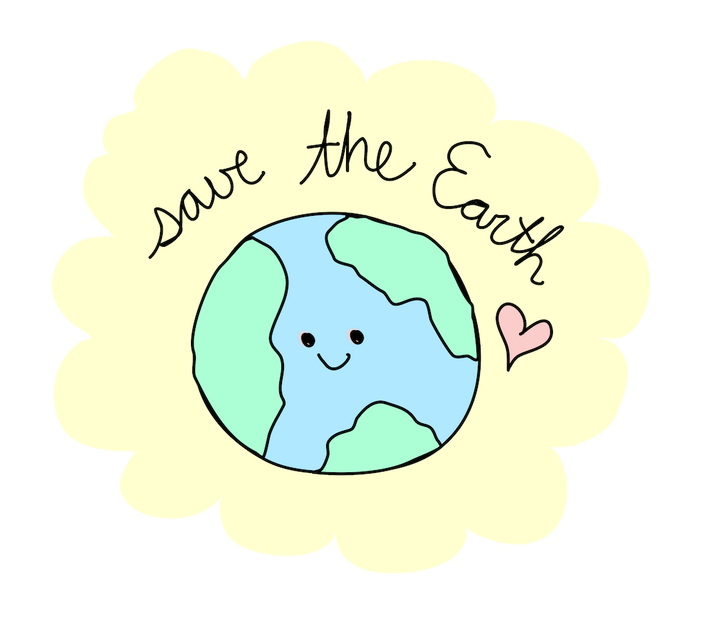 A picture of a cartoon earth with the words Save the Earth over it