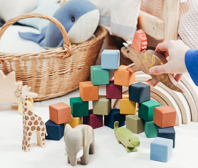 A picture of a pile of wooden toys