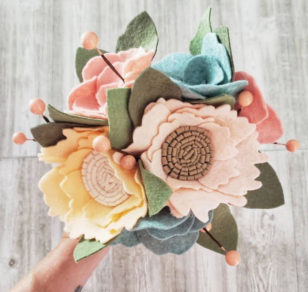 A picture of a felt flower bouquet