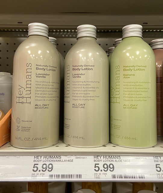 Hey Human body lotion in an aluminum bottle - a great eco-friendly product to buy at Target! 